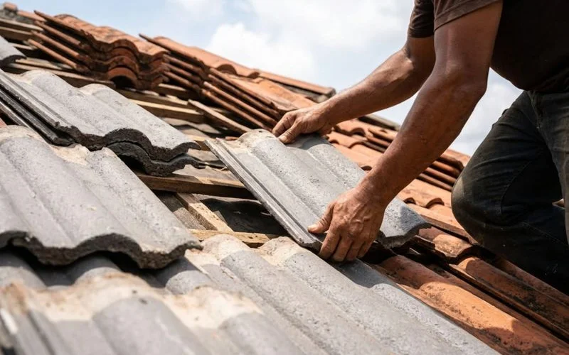 Concrete tile roof on a Malaysian home