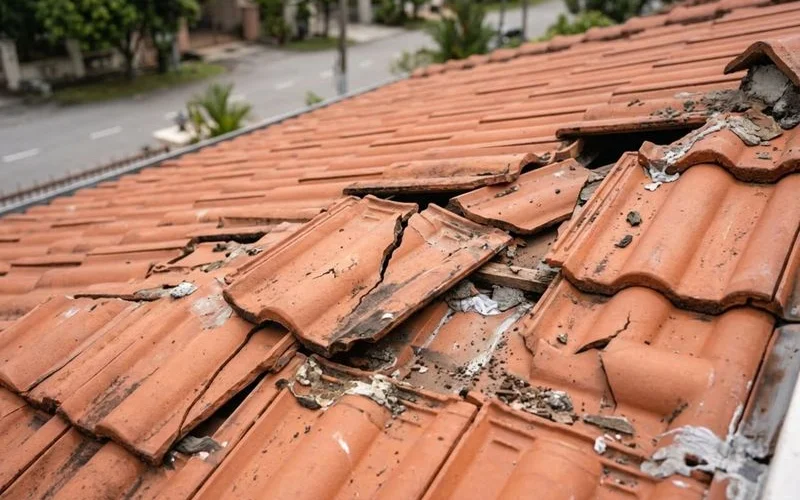 Damaged roof tiles requiring professional repair
