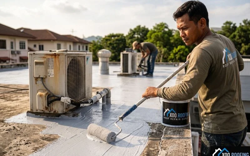 Reapplying elastomeric coating to a roof