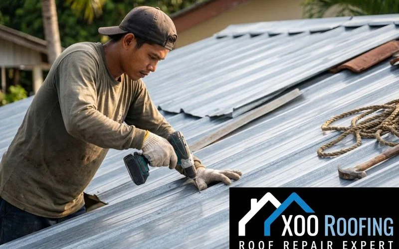 Metal roofing installation on residential property