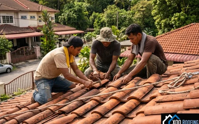 Professional roofing team conducting repairs