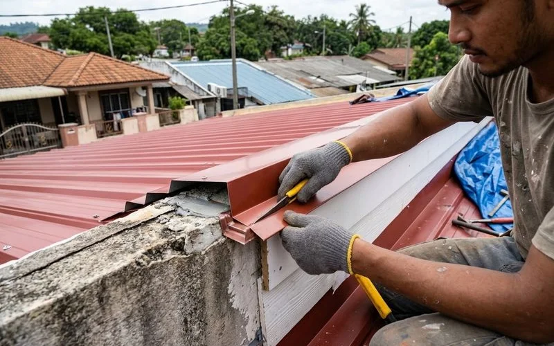 Roof flashing detail showing potential leak points