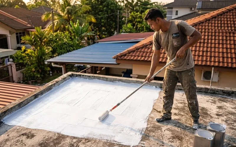 Waterproofing coating being applied to car porch