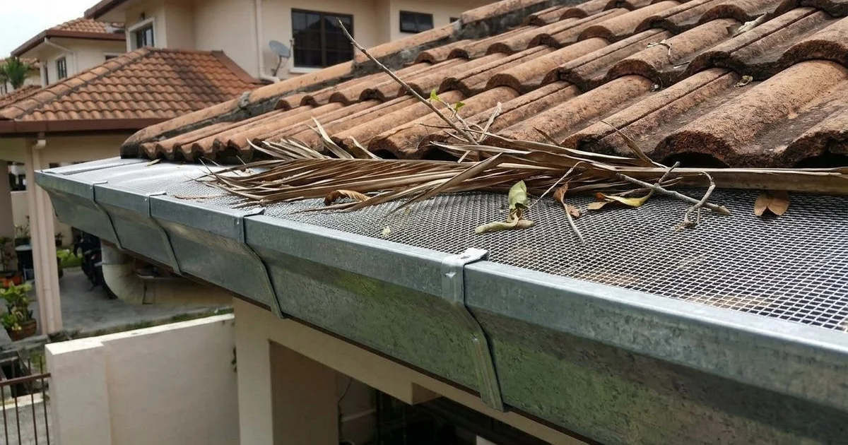 Gutter guard mesh installed on residential gutter to prevent leaf blockage