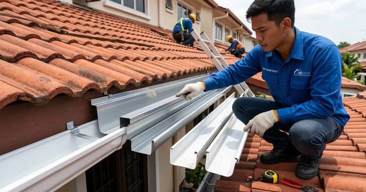 Different gutter types installed on Malaysian residential homes