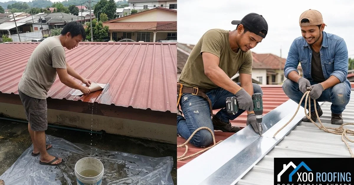 Homeowner considering DIY roof repair versus hiring a professional contractor