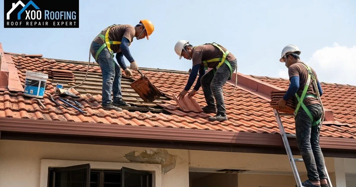 New roof being installed on a Malaysian residential property with cost overlay